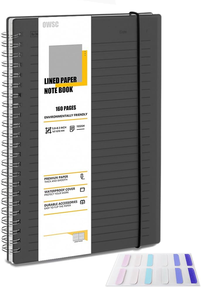 OWSC 1 Pack Ruled Notebook, 5.9 x 8.3 Inches Spiral Notebooks for Work, School and Journal with 110 GSM Journal Ruled Paper, Large Notebook with 80 Sheets/160 Pages, Hardcover Ruled Journal - Image 1